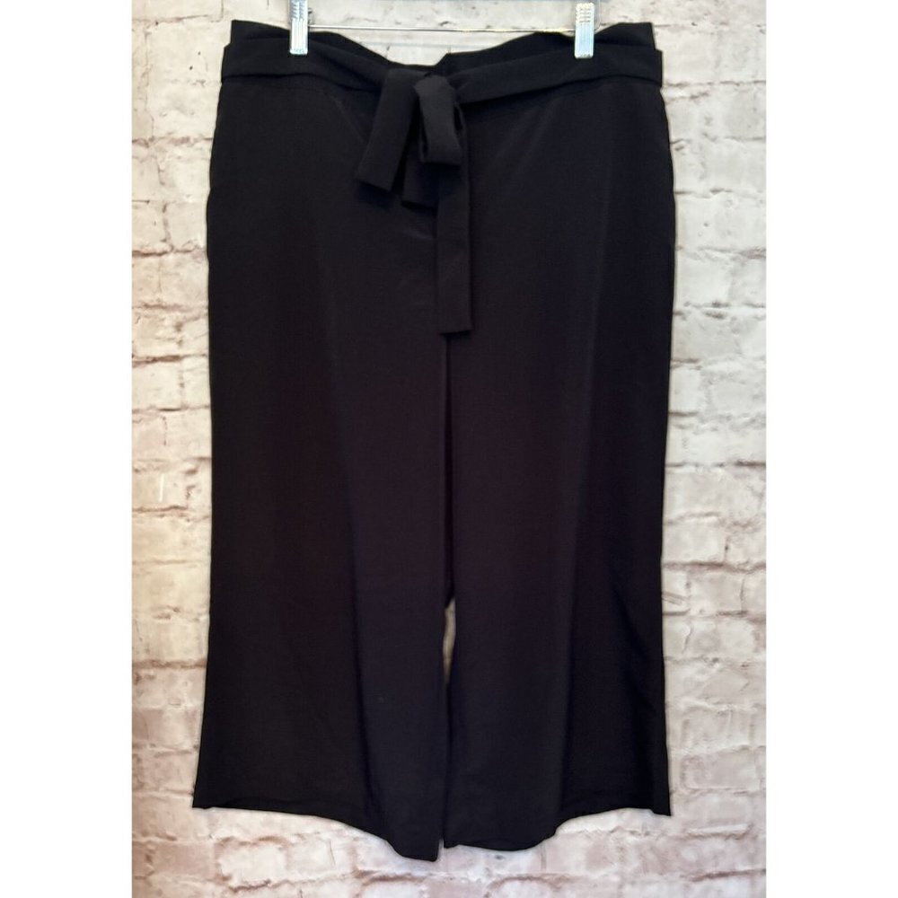 The Limited Womens Pants Size 16 Black Wide Leg Crop Trousers Paperbag Tie Waist